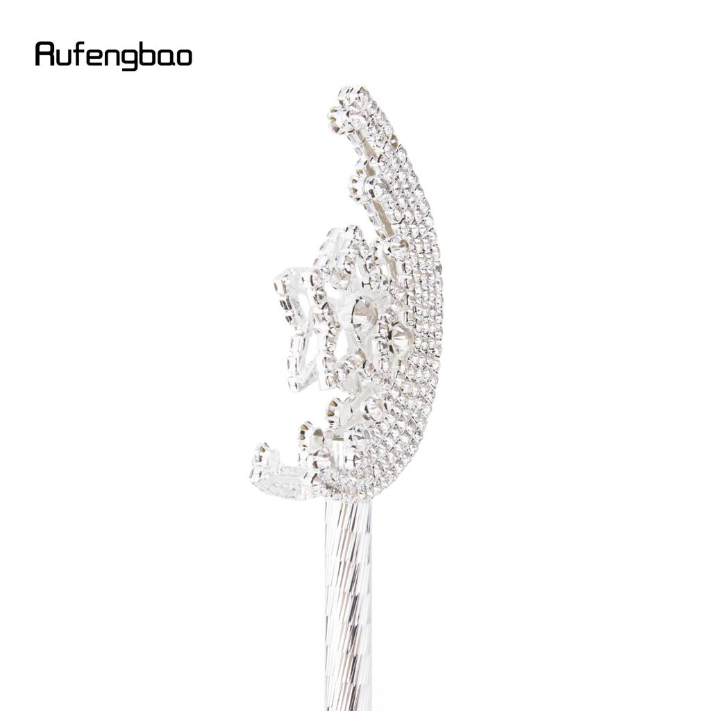 White Diamond Moon Star Alloy Fairy Wands Princess Wands for Kids Angel Wand for Party Costume Wedding Birthday Party 49cm