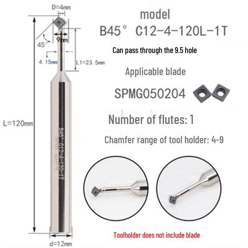 45° CNC Insertable Inner/Outer Chamfer Tool with Up/Down Back-Reaming Holder