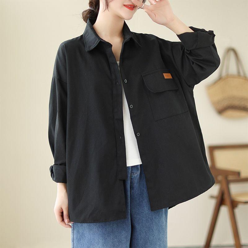 Casual Workwear Pocket Shirt Jacket Women's Loose Lapel Versatile Fashion Long Sleeve Cardigan Top