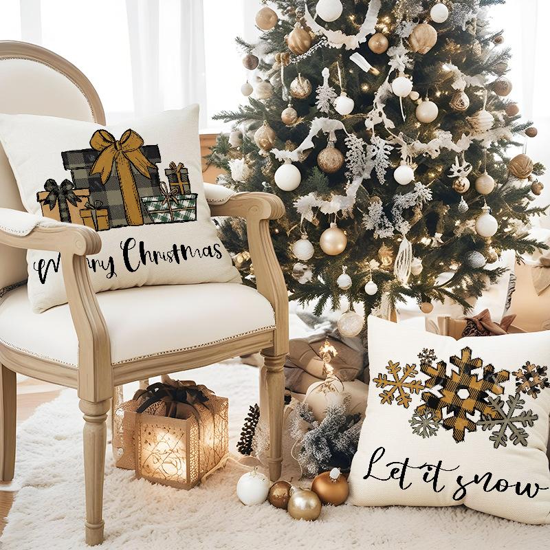 New Snowflake Christmas Tree Pillowcase Line Print Pillowcase Festive Room Sofa Decoration Cushion Cover