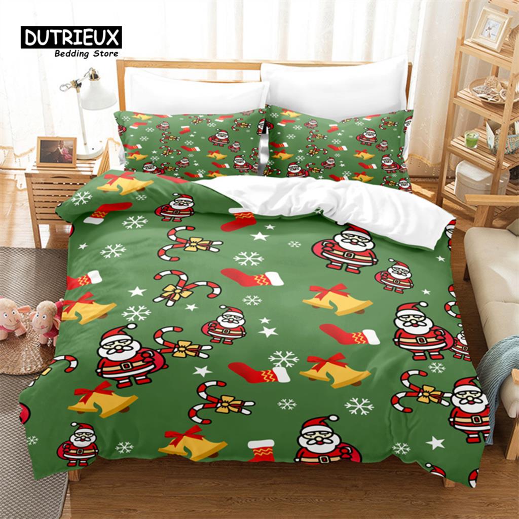 

3pcs Christmas Duvet Cover Set, Cartoon Santa Claus Bedding Set, Soft Comfortable Breathable Duvet Cover, For Bedroom Guest Room EU single(135x200cm)