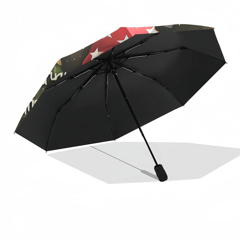 1 Stück Frohe Weihnachten Wichtel mit Cupcake, Automatisches Öffnungs- und Schließschirm, Tragbares 3-fach faltbares Design, 8-Speichen-Eisenrahmen, Outdoor-Schirm, Festliches Geschenk für Fans,
