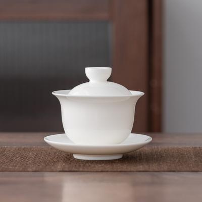 Weißer Porzellan Deckelbecher Kampftee Wettbewerb Teeschale Große Sancai Schale Jade Weiß Deckelbecher Set Teetasse Keramik Teeschale