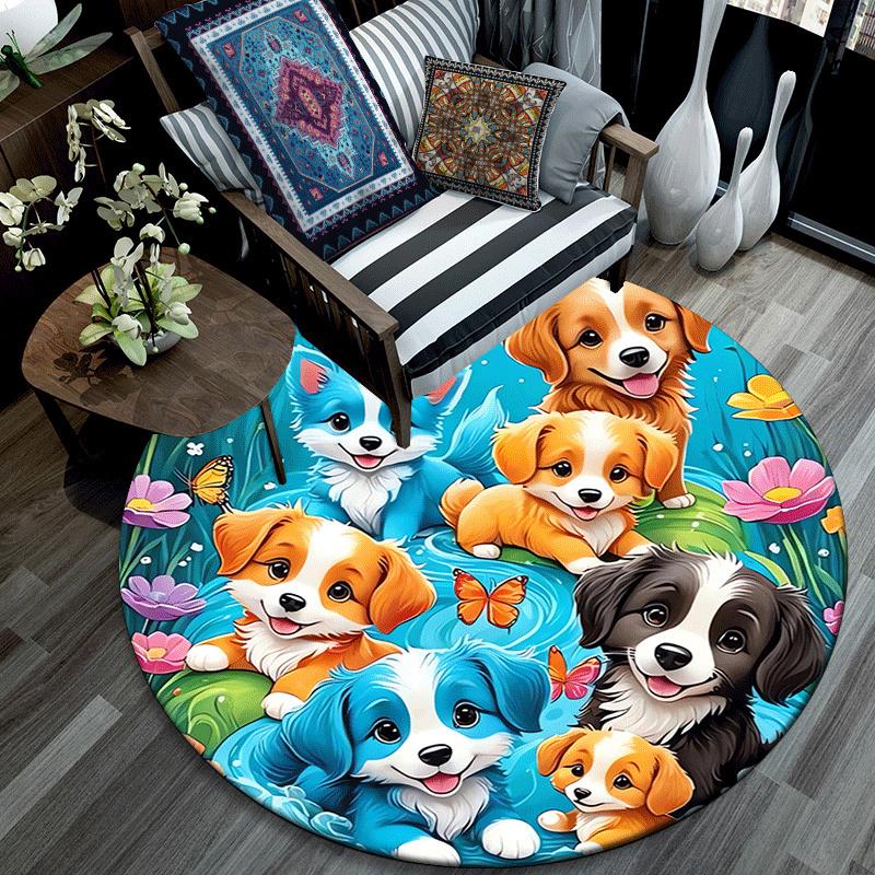 1pc Soft, Absorbent & Non Slip Cute Puppy Round Rug Soft Circle Rug for Living Room & Bedroom Decor, Chair Mats, and Unforgettable Home Gift