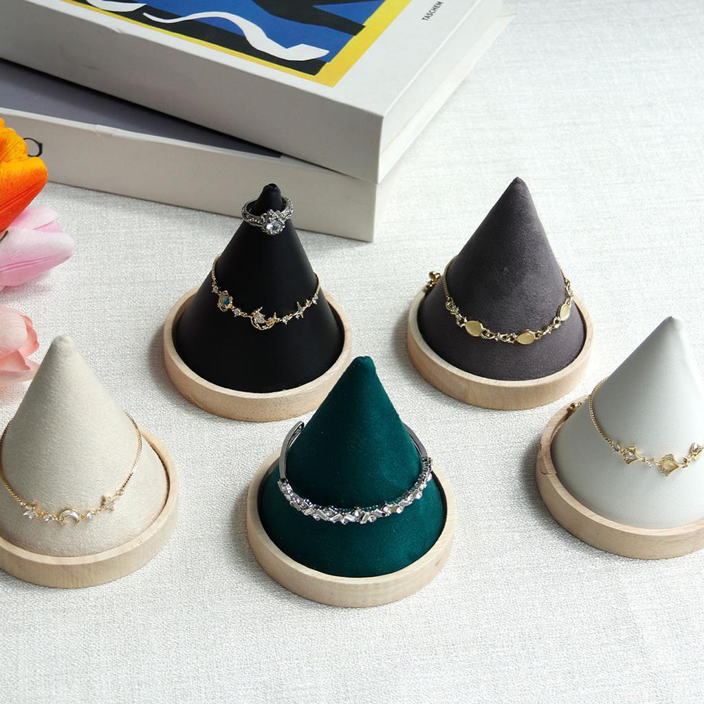 Wood Conical Jewelry Stand Velvets Lined Surfaces Protects Bracelets Bangles from Scratches for Showing and Storaging