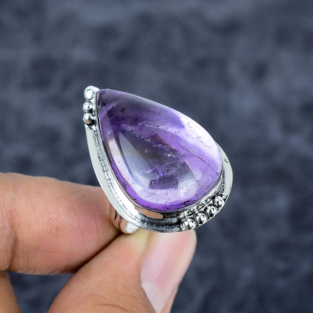 Sage Amethyst Gemstone Handmade 925 Sterling Silver Jewelry Ring Size 8 M-2815
