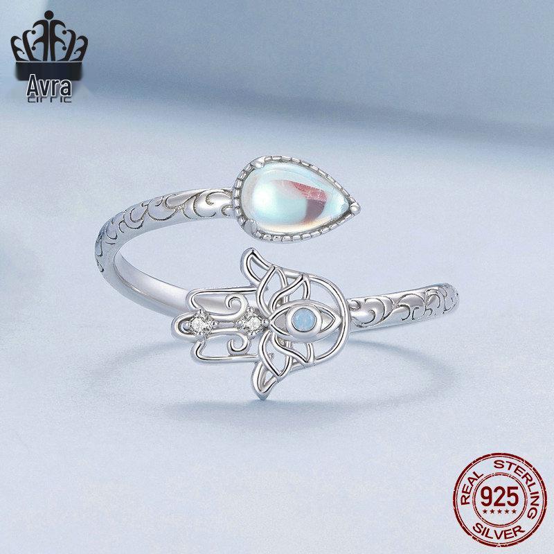 Avle Original Lucky Hand Ring - S925 Sterling Silver Platinum-Plated Open Ring Jewelry for Women