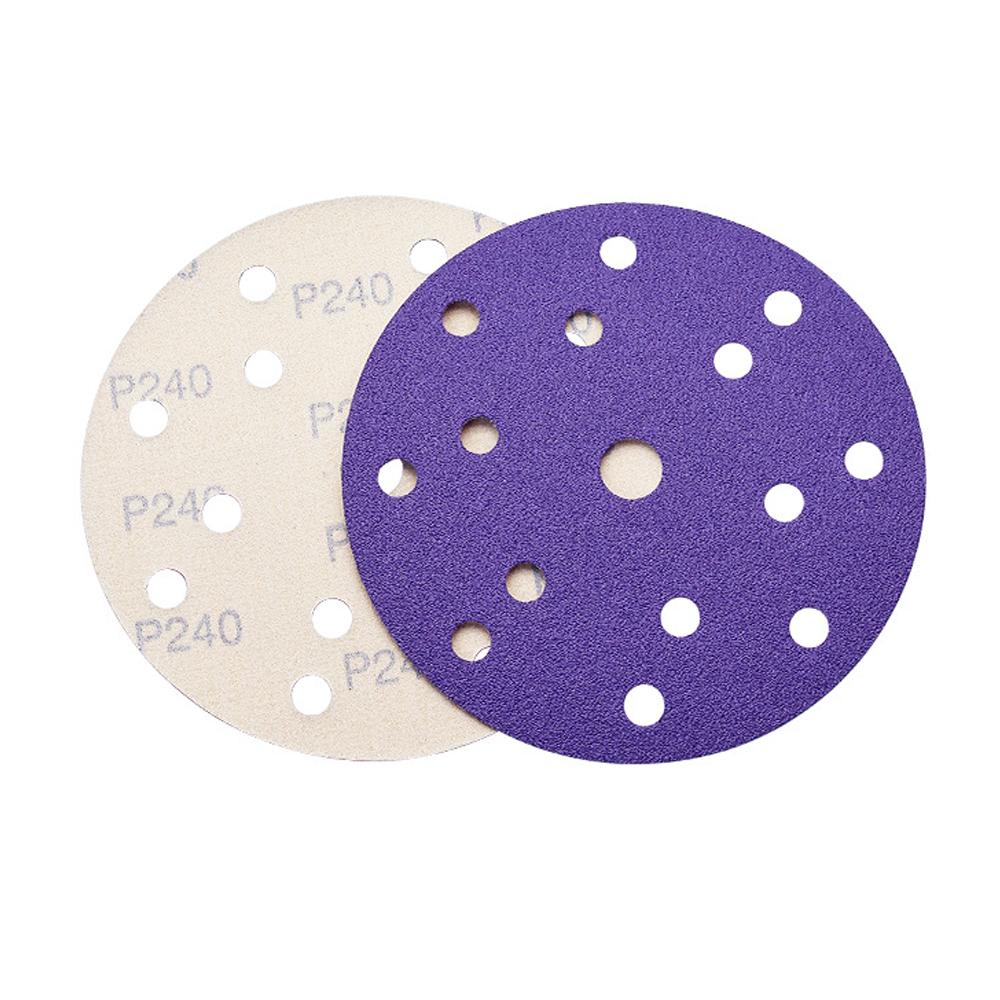 50PCS 6 Inch Ceramic Sanding Discs,6 Inch 15 Hole Hook and Loop Backing Sandpaper for DA Sander Wood Metal Paint Finish
