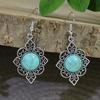 GemChic Women's New Vintage Ethnic Turquoise Geometric Carve Flower Pendant Necklace Earrings Two Piece Set Fashion Birthday Christmas Jewelry Gift