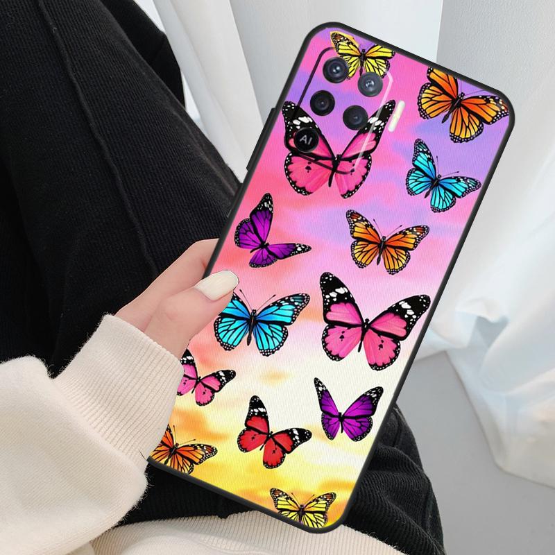 Schmetterlingsblumen Hülle Für Oppo A54 A74 A94 A18 A57 A17 A77 A38 A58 A78 A98 A80 A60 A40 A96 A76 A16 A15 A5 Pro