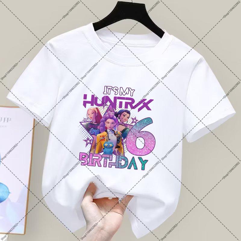 Kpop Demon Hunters Boys Girls Birthday Party T-shirts Cartoon Anime Pattern Number 1-9 Print Tee Kids Clothes Child Summer Tops