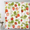 Red Strawberry Shower Curtain for Bathroom Nature Fruit and White Floral Green Leaf Plant Bathroom Shower Curtains with Hooks, Spring Country