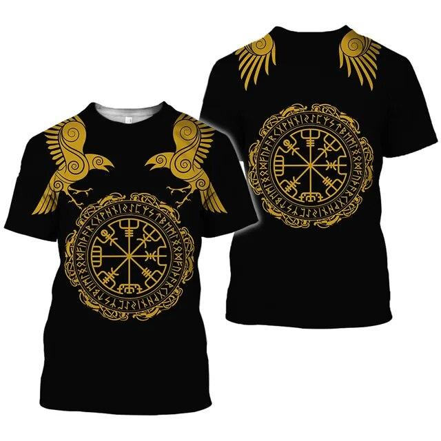 Viking Symbol Printing T-shirt Men's Summer Short-sleeved Harajuku Shirt Hip-hop Men Women Fashion T-shirt