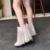 Cool Women'S Suede Tassel Cowboys Ankle Boots Classic Vintage Round Toe Slip On Hidden Wedge Heel Low Heel Western Short Boots