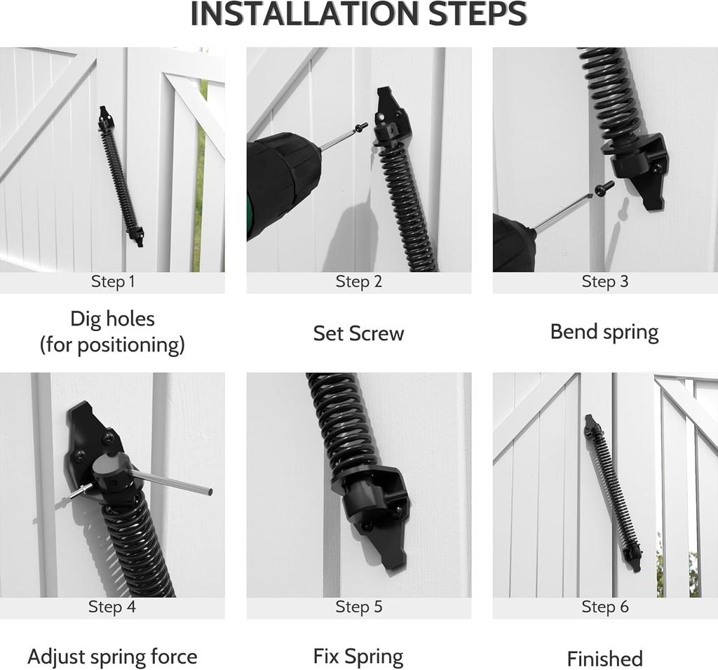 2pcs 14inch Gate Spring Self Closing Heavy Duty Outdoor Door Spring Automatic Gate Closer, Adjustable for Wooden and Vinyl Fence