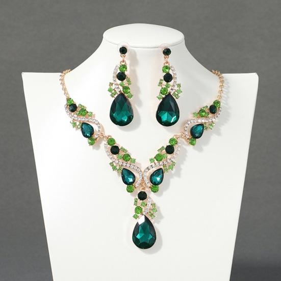 Women Necklace Earrings Rhinestone Luxury Hollow Symmetric Retro Set Out Anti-allergy Hanging Earrings Bridal Wedding