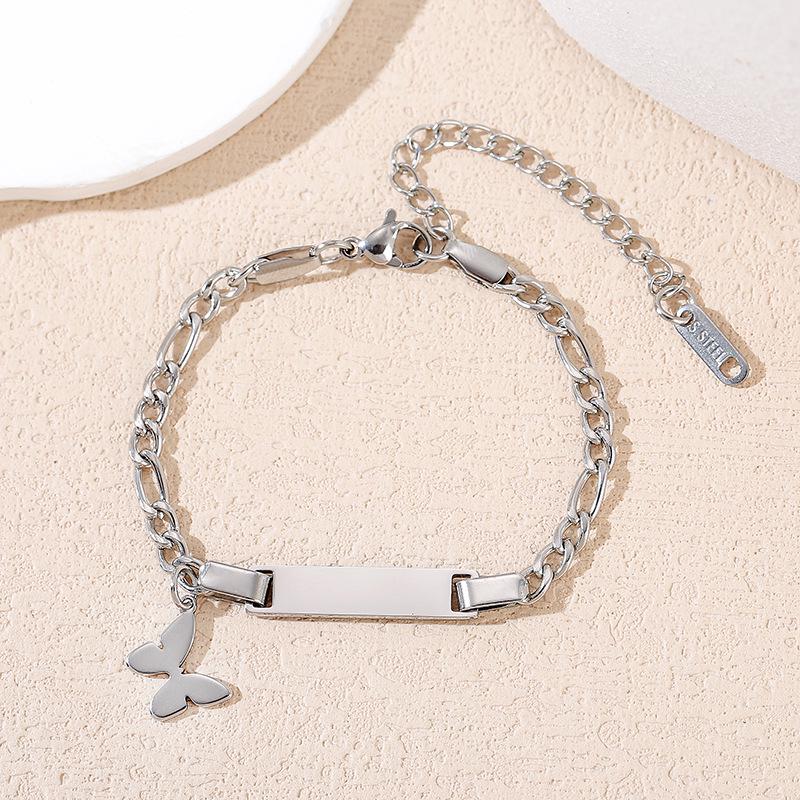 Stainless Steel Children's Butterfly Laser Bracelet - Cuban Chain Design