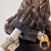 145 Small Wide-Leg Plaid Pants for Women - Coffee Color, High Waist, Woolen Drape, Plus Velvet, Straight Leg, Extra Long, for Autumn/Winter.