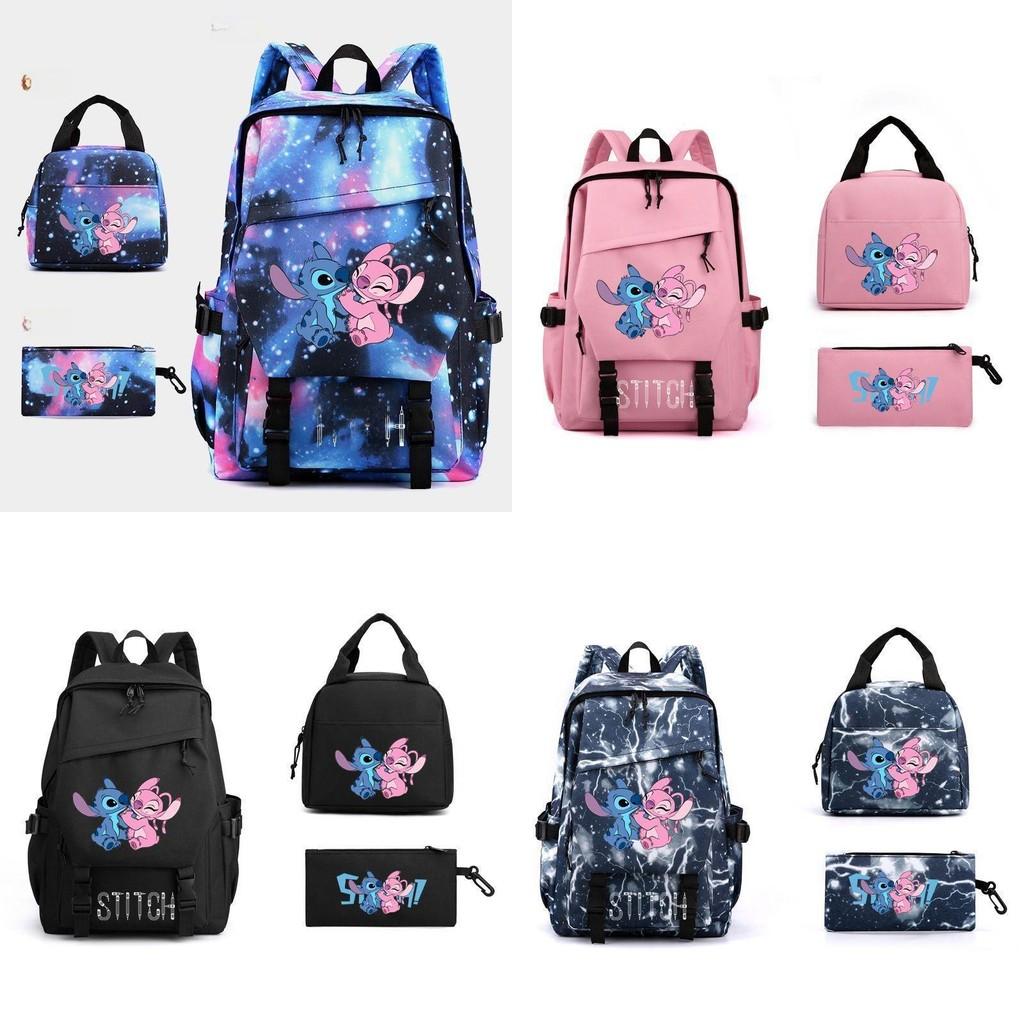 Stitch Student Backpack Lunch Bag And Pen Case Threepiece Set For Use Education