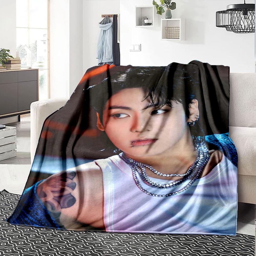 1Pc Bts Jung Kook Print Blanket Soft Comfortable Polyester Blanket All Season Use Bedroom Office Outdoor Ideal Christmas Gift Choice Print Home Blanke