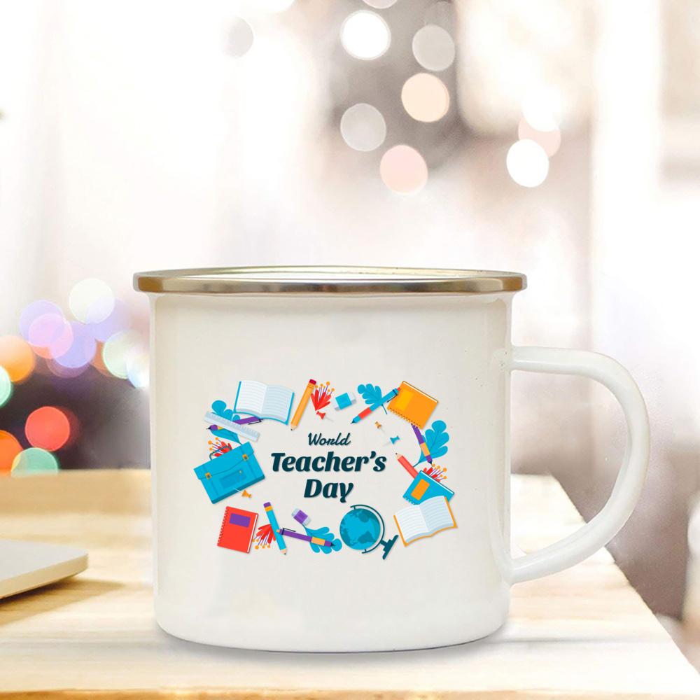 Best Teacher Ever Printed Coffee Mug White Enamel Cups Handle Cocoa Cup Home Office Drinking Mugs Teacher's Day Graduation Gifts