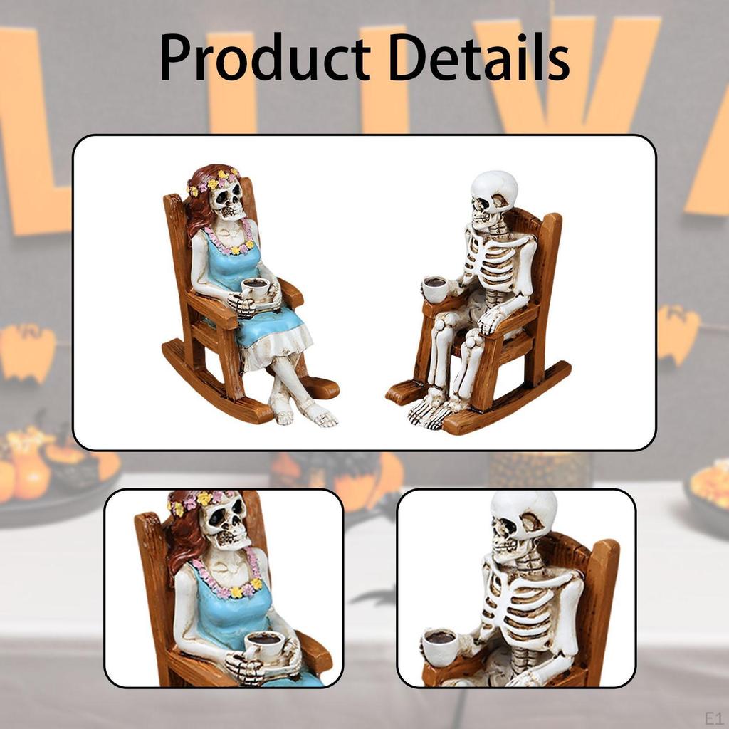 2x Skelettfiguren Dekorative Statuen Halloween Dekoration Schreibtischornamente für Bücherregal Tisch