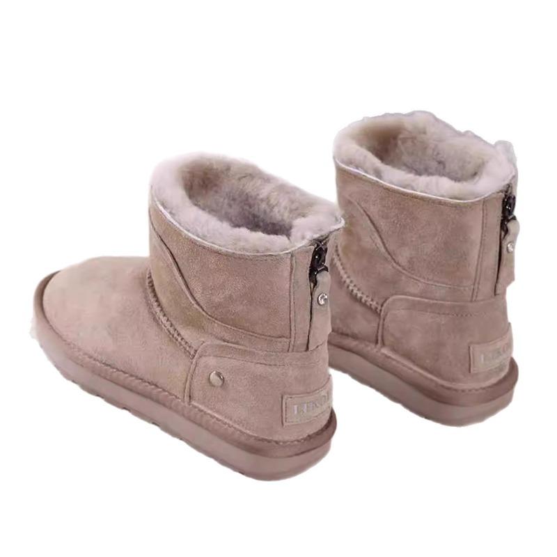Winter Sheepskin and Fur Integrated Snow Boots Women's Thick-soled Non-slip Velvet Thickened Warm Large Cotton Shoes Short Boots
