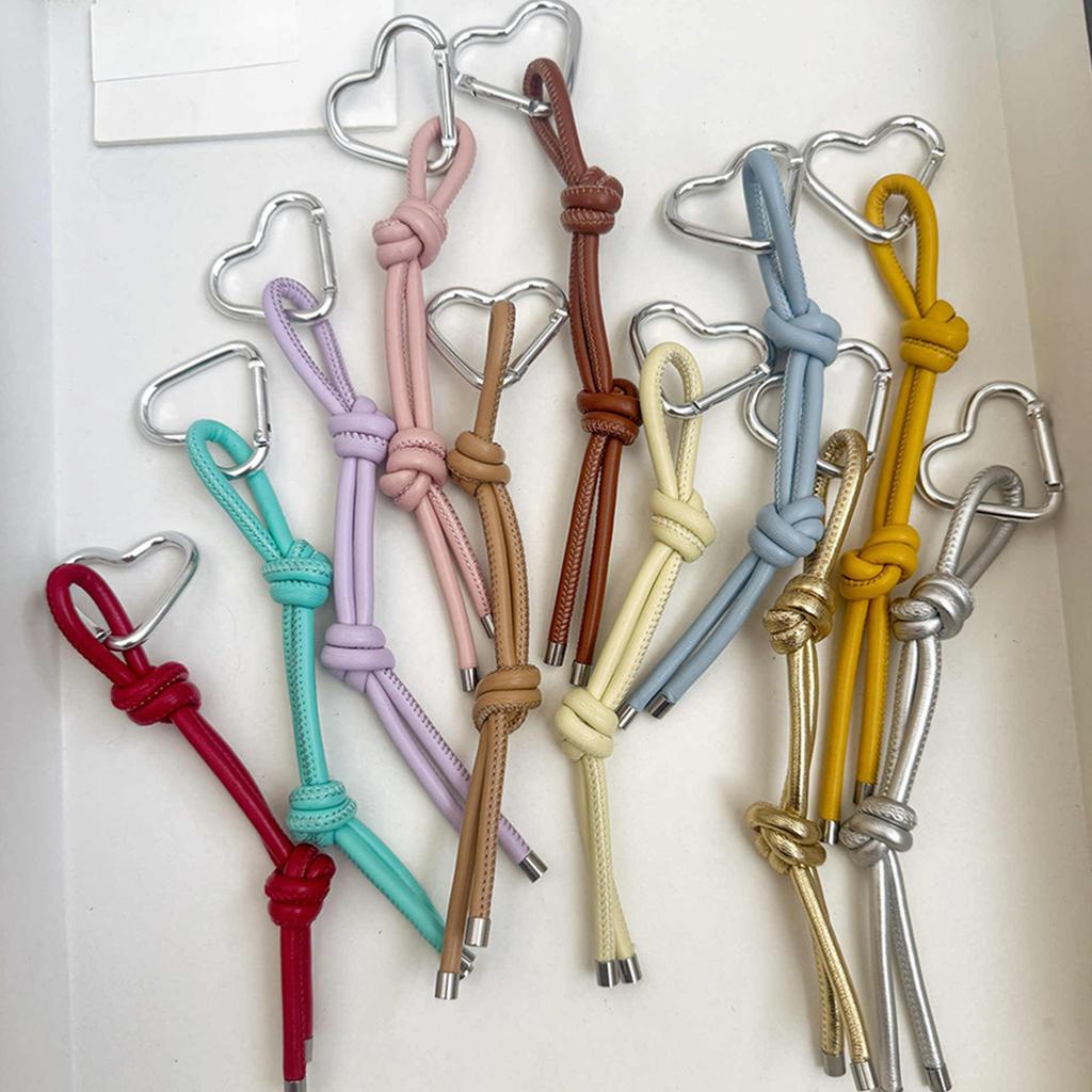 Romantic Heart Shaped Keychain Lightweight PU Leather Cord Alloy Charm Bag Decoration for Couples Friend Gift