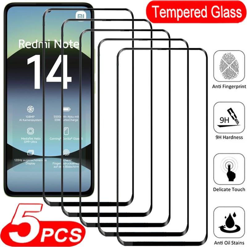 5 Pçs Vidro Temperado Para Xiaomi Redmi Nota 14 13 12 11 10 9 8 Pro Plus Turbo 12s 11s Protetor De Tela Redmi Nota 10t 9t Vidro