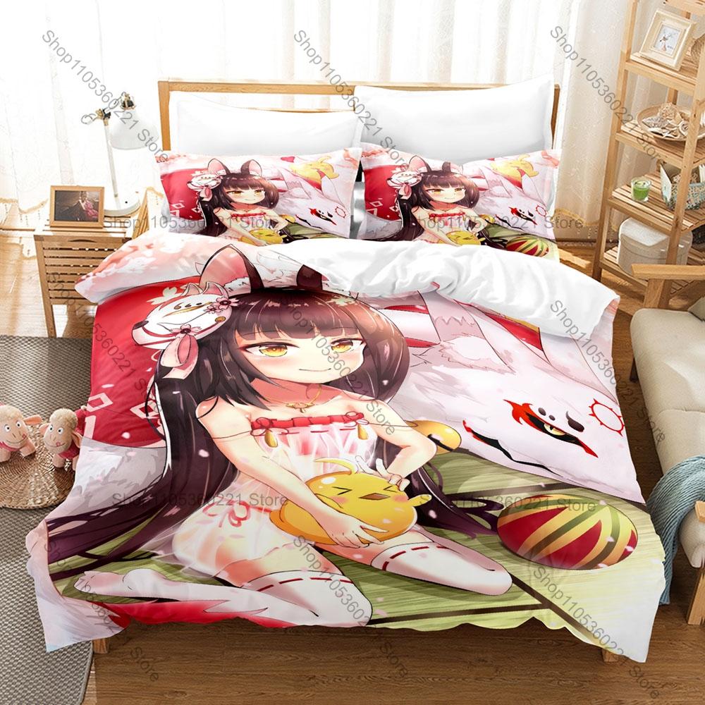Cool Naval Anime Azur Lane All Ship Girls Character Print Duvet Cover + 2 Pillowcases Soft Microfiber Gamer Room Bedding Home Te