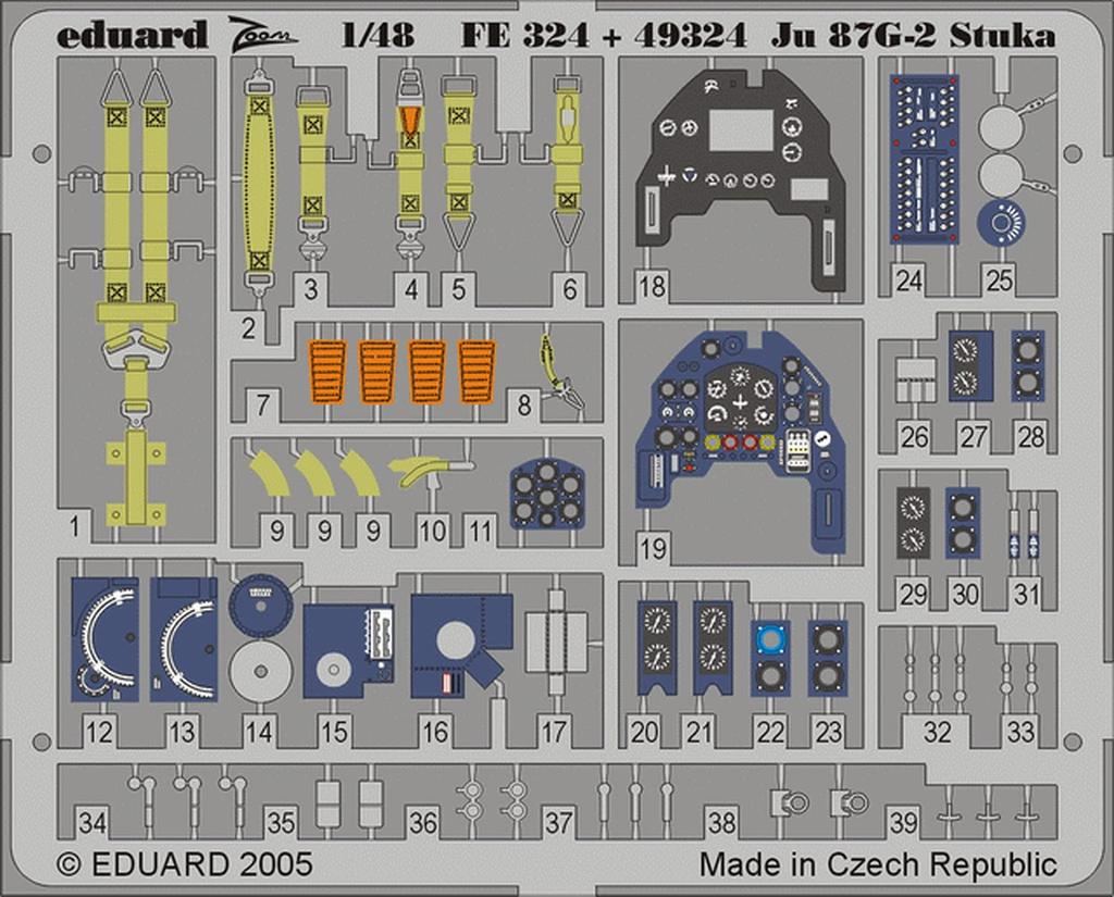 Eduard Zoom Series Junkers Stuka Etching Parts Plastic Model Parts EDUFE324 1/48 Ju87G-2 (for Hasegawa)
