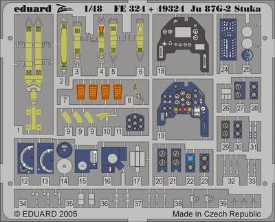 eduard Zoom Series Junkers Stuka Ätzteile Kunststoffmodellteile EDUFE324 1/48 Ju87G-2 (für Hasegawa)