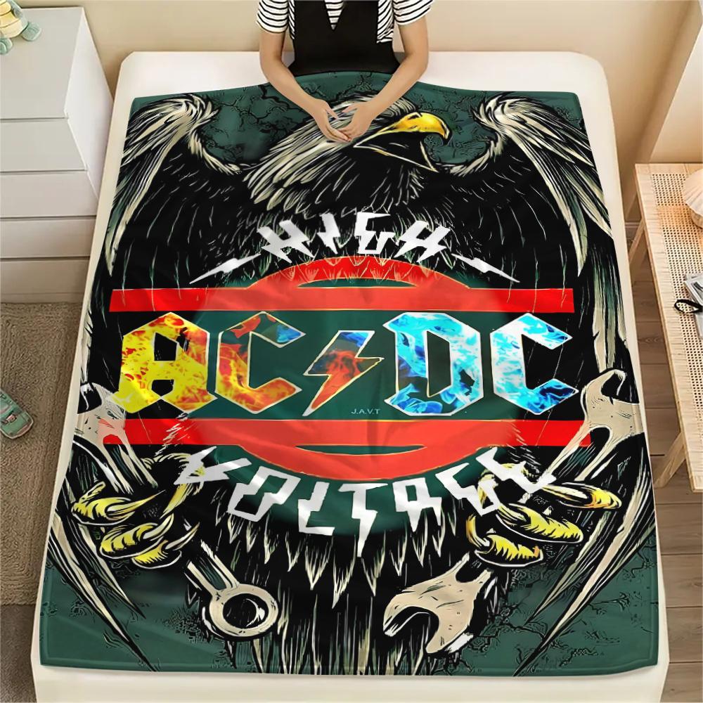 1Pc Ac-dc Band Print Flannel Blanket, High quality Comfortable for All Seasons, Home Decor, Warmth and Comfort, Perfect for Christmas Gifts