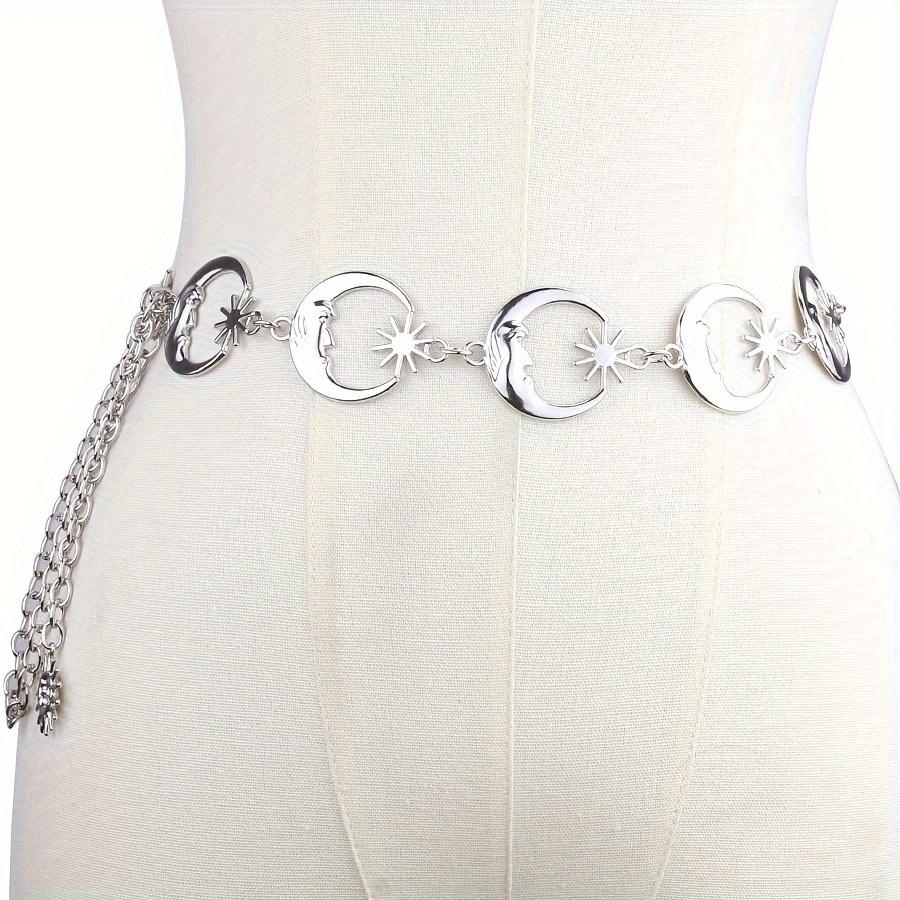 Stylish Women's Punk Moon & Sun Waist Chain Belt - Elegant Boho Alloy Body Jewelry with Crescent Moon & Star Charms, Perfect for Parties, Vacations &