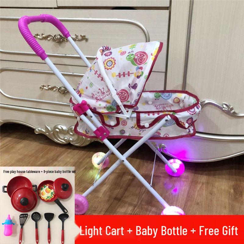 

Коляска для куклы для девочки со светом и звуком - Игрушка для ролевых игр, подарок на день рождения Standard