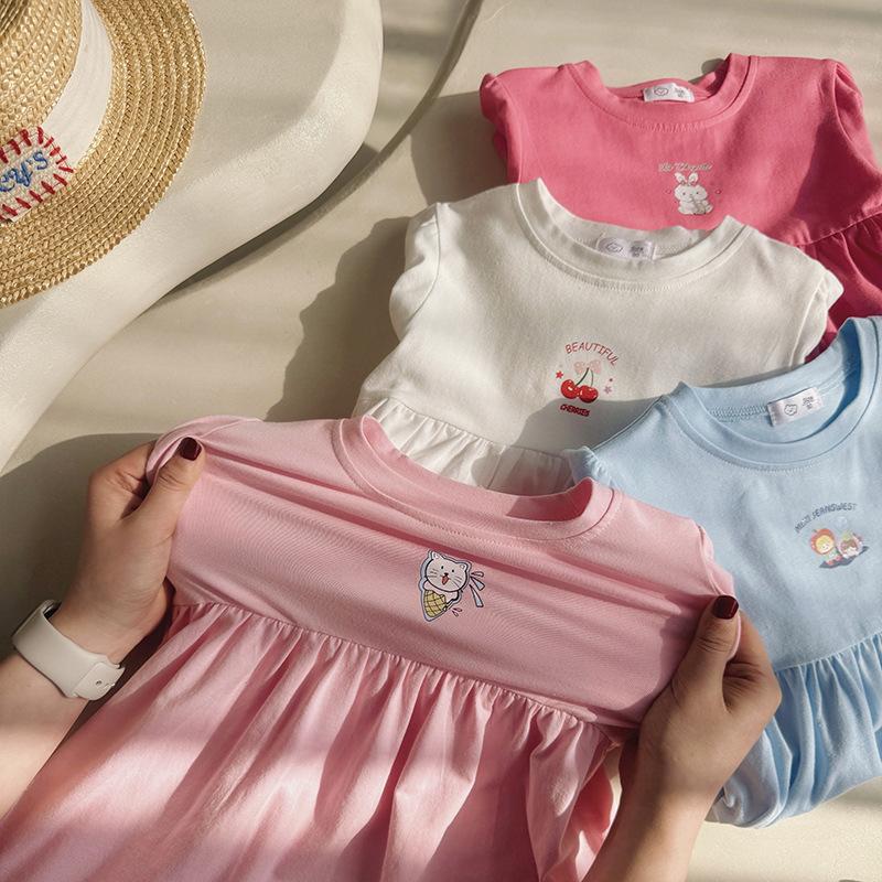 Cute Printed Short Sleeve Dress For Girls Stylish Princess Summer Cotton Casual Party Wear Children Clothing