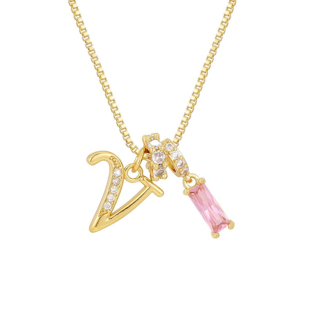 Kreuz Trend Rosa Diamant Schlüsselbein Halskette: Personalisierter 26-Buchstaben-Anhänger im Europäischen & Amerikanischen Mode-Stil