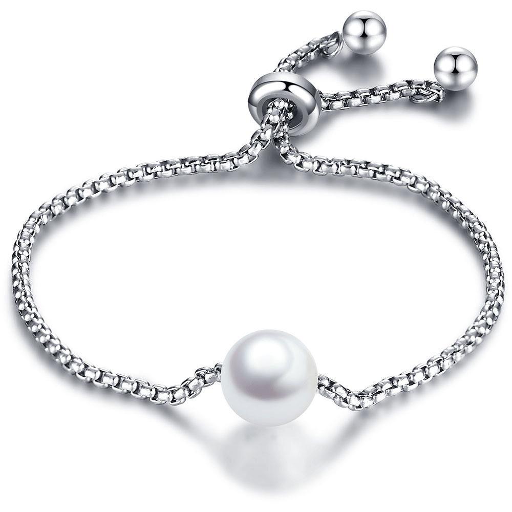 European  American Style 10MM Simple Pearl Stainless Steel Adjustable Bracelet