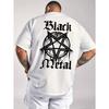 European Sizes Men's Summer Short Sleeve T-Shirt with Blark Metal Print - Breathable Round Neck Casual Tee, Blark Metal Lettering Design