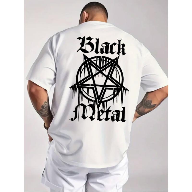 European Sizes Men's Summer Short Sleeve T-Shirt with Blark Metal Print - Breathable Round Neck Casual Tee, Blark Metal Lettering Design