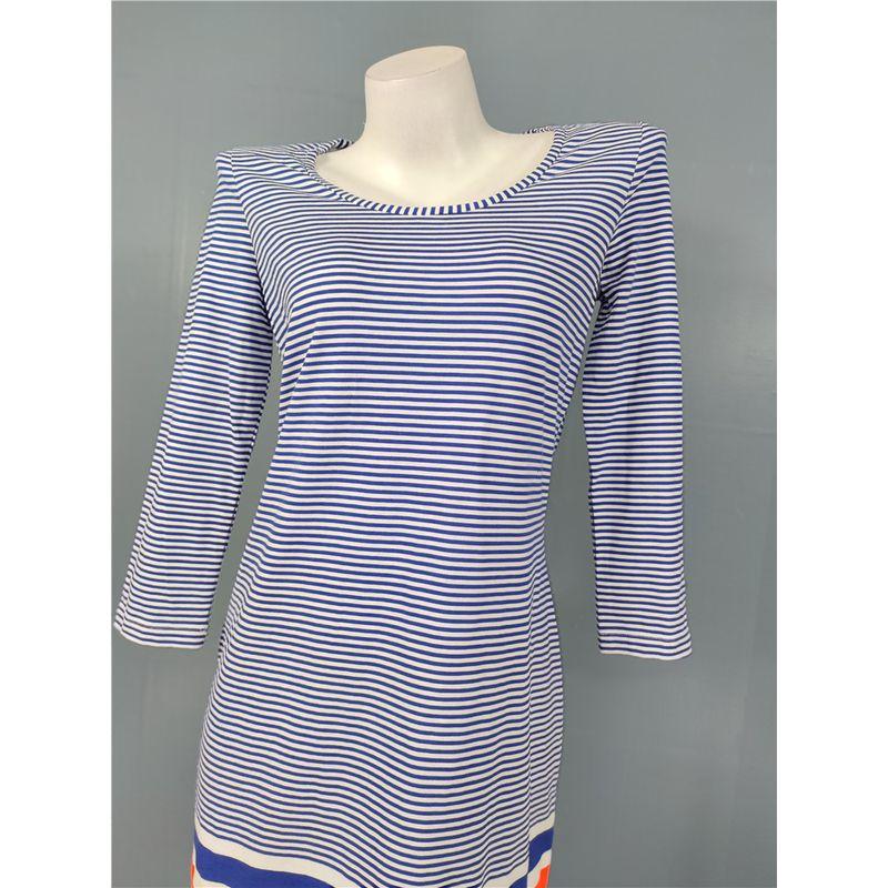Foreign Trade Order Li's Casual All-matching Stripe Cotton Comfortable 3/4 Sleeve Round Neck Slimming Color Matching New Dress Women
