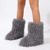 Furry Faux Fur Boots for Women Fuzzy Fluffy Mid Calf Snow Boots Winter Suede Warm Fur Lined Booties Flat Boots Women's Casual Ankle Booties Shoes