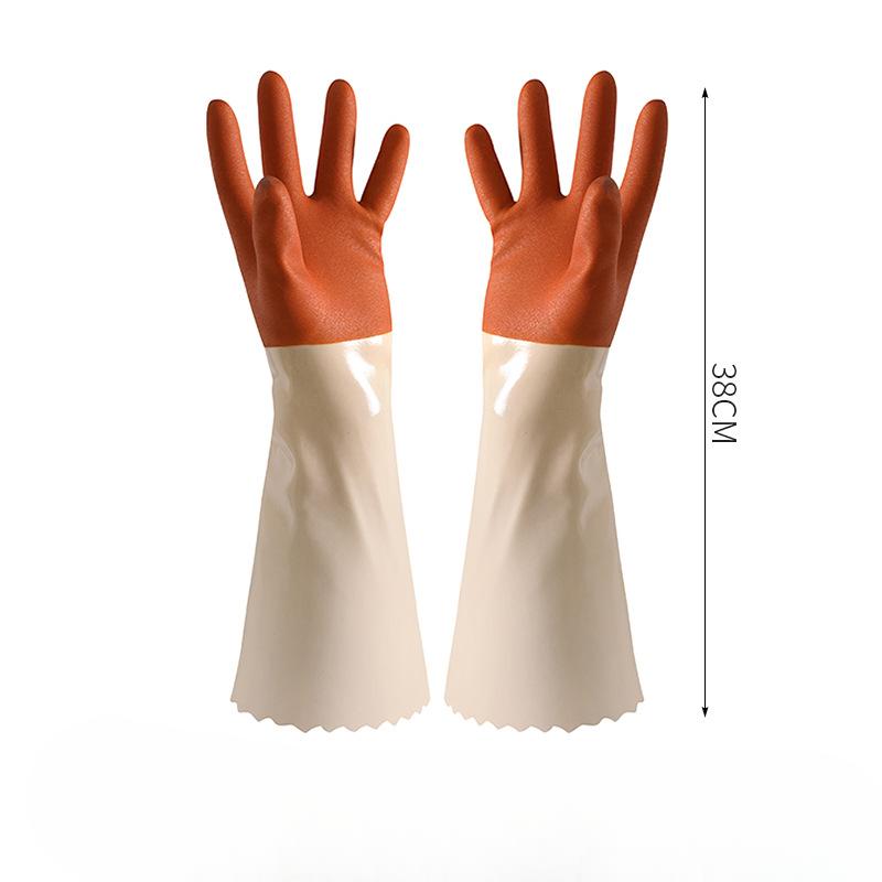 

Перчатки для мытья посуды Бытовая кухня Прочная резина Водонепроницаемая стирка одежды Плюс флис Утолщенный интегрированный флис Зима мытье посуды 38cm розовый