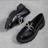 Large Size Small Leather Shoes Women's Spring and Autumn Thick-soled British Women's Shallow Mouth Rhinestone Buckle Single Shoes Women