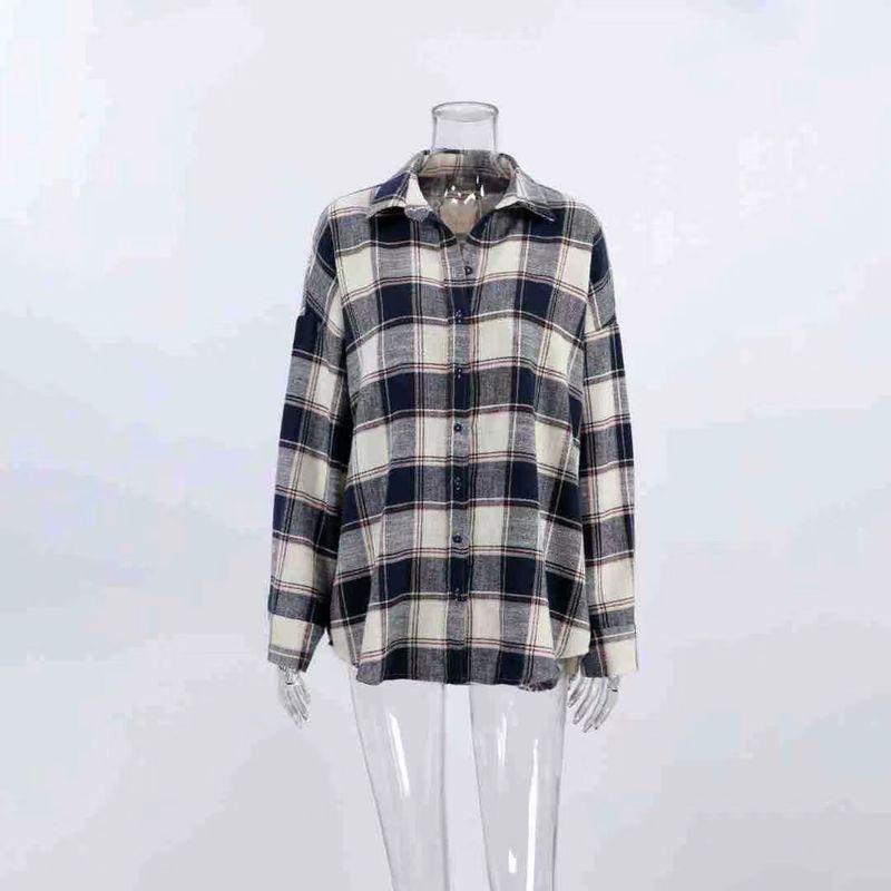 

Fashion Style Pattern Loose Easiest for Match Long Sleeves Cardigan Shirt Loose Long Sleeved Plaid Shirt Plaid L