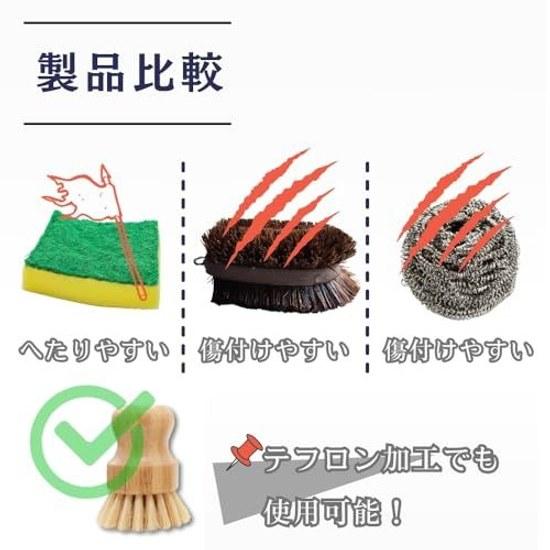JP Number Kitchen Tawashi Brush Frying Pan Pot Teflon Compatible Natural Material Derived 2-Piece Set