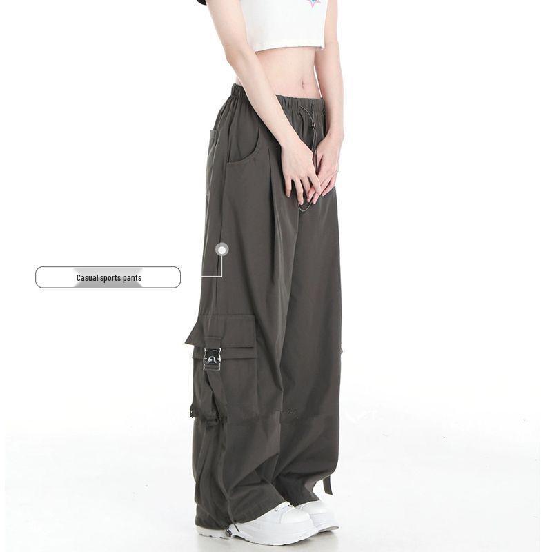 Southeast Asia Exclusive: Women's American Street Style Cargo Pants with Large Pockets and Ribbons