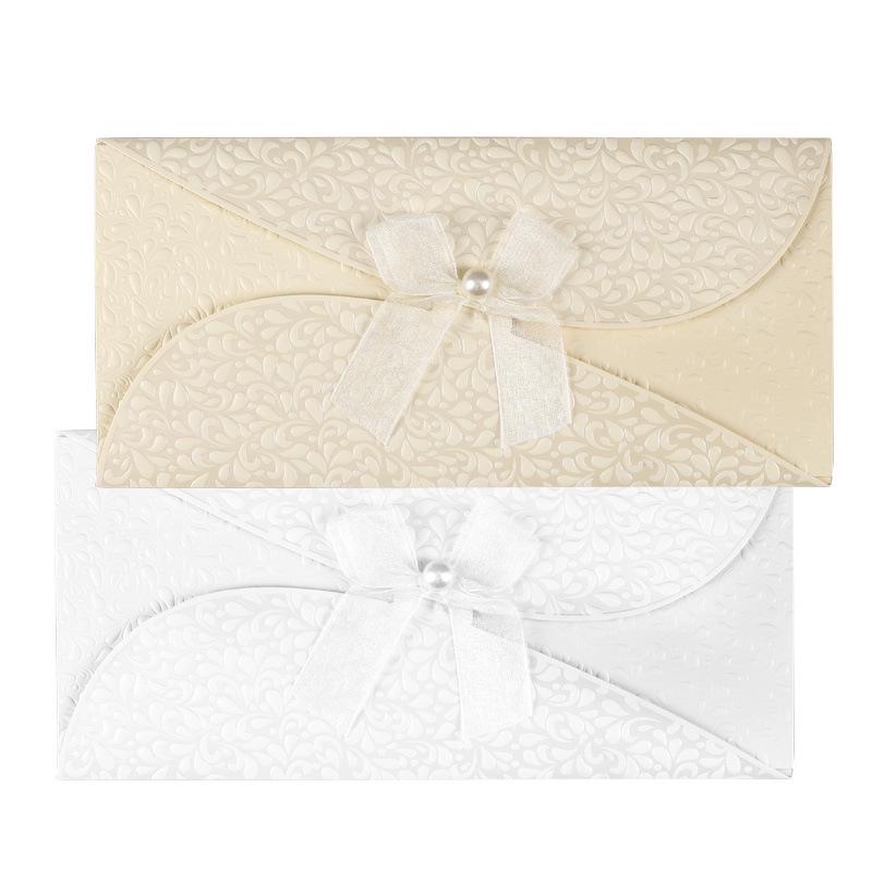Thick Embossed Greeting Card Envelope with Bowknot Ribbon for Event Invitations