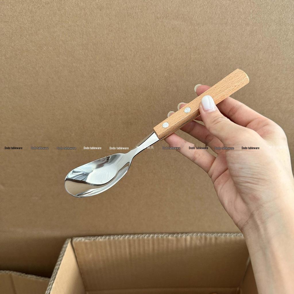 Large Yuanbao Spoon with Japanese 304 Stainless Steel and Solid Wood Handle