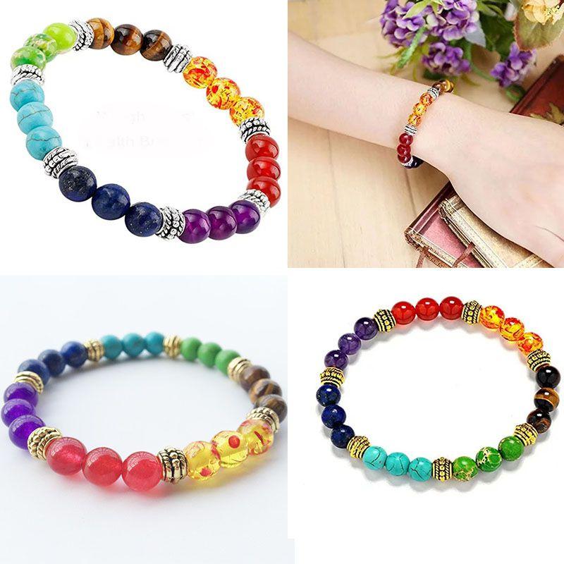 Stunning 7 Chakras Handmade Rainbow Bead Bracelet With Round Charms For Wellness